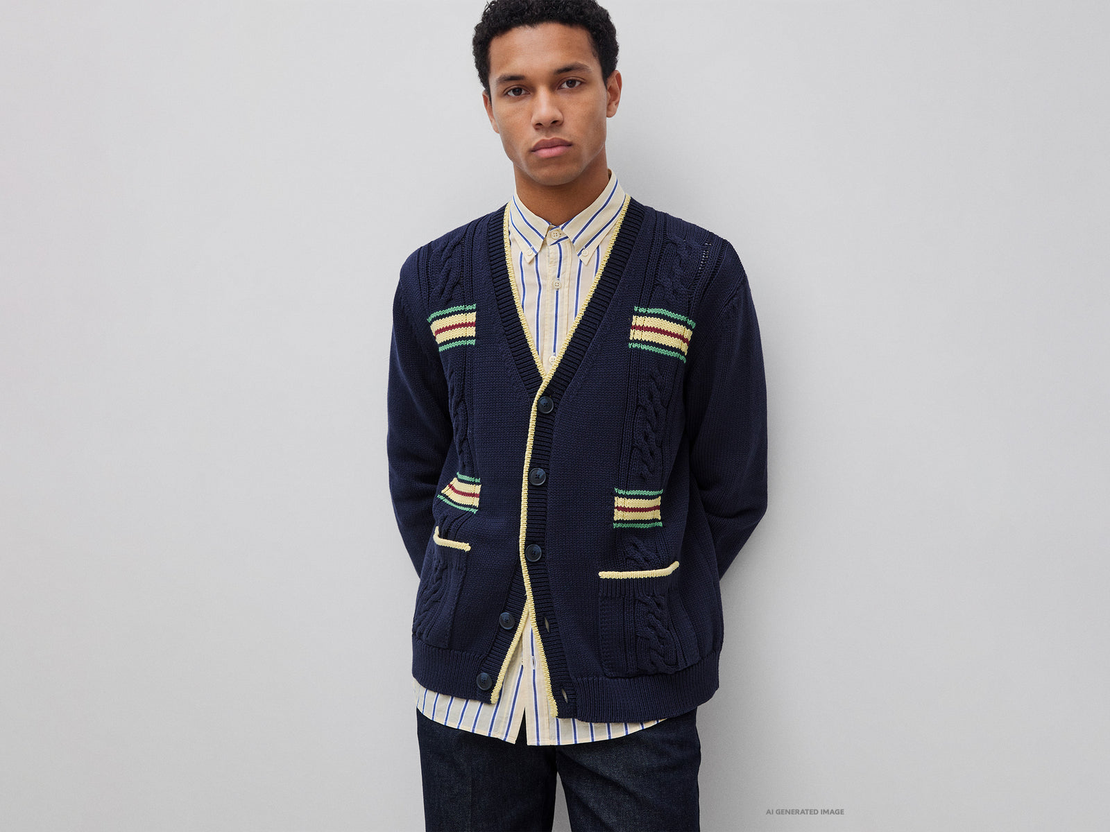Cardigan with braids and stripes