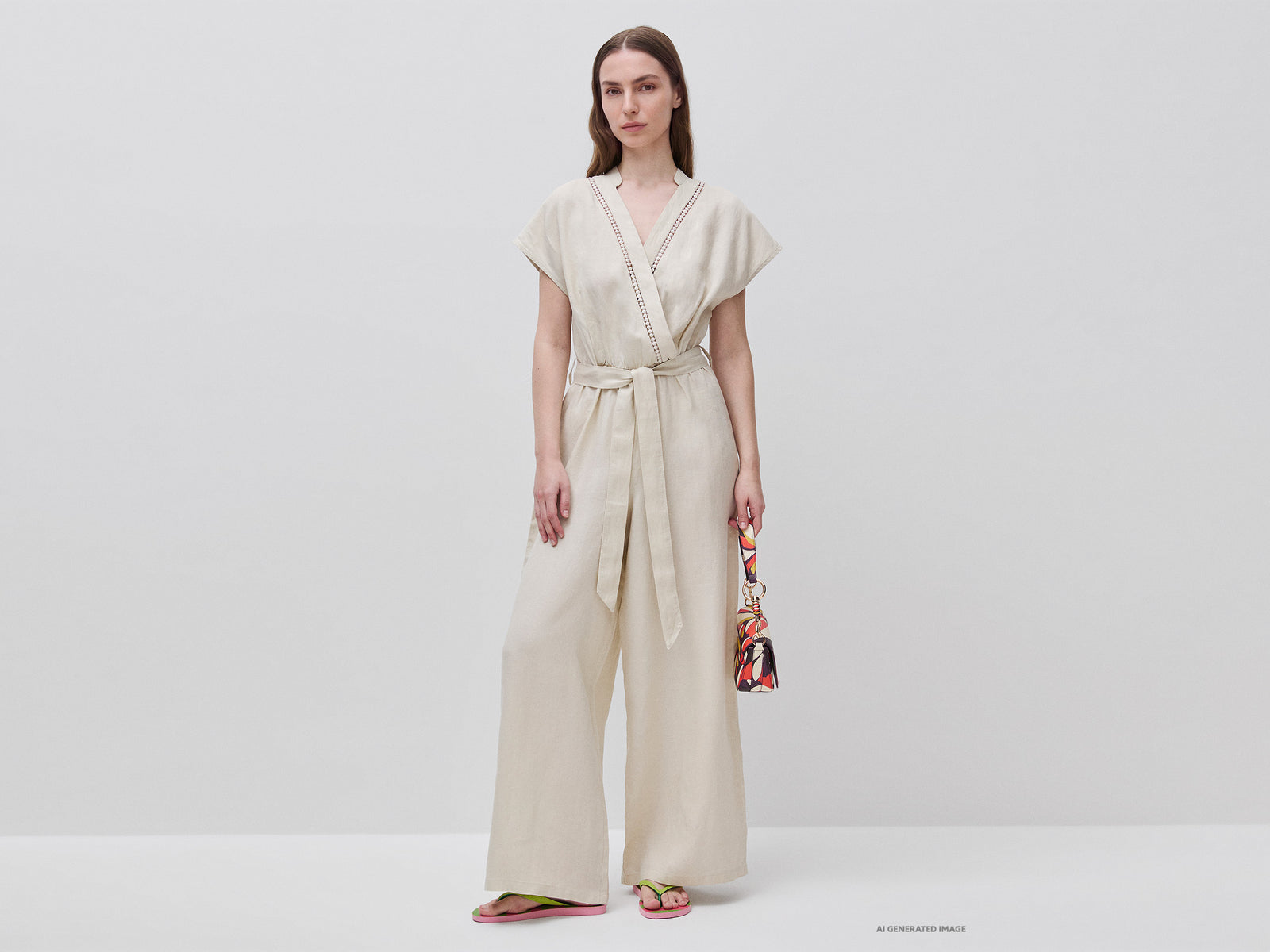 100% linen crossover jumpsuit
