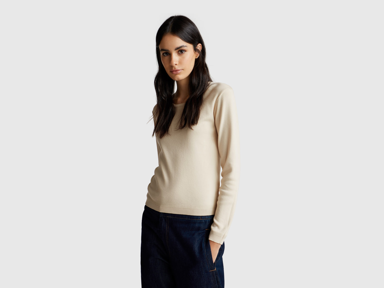 Crew neck sweater in pure cotton
