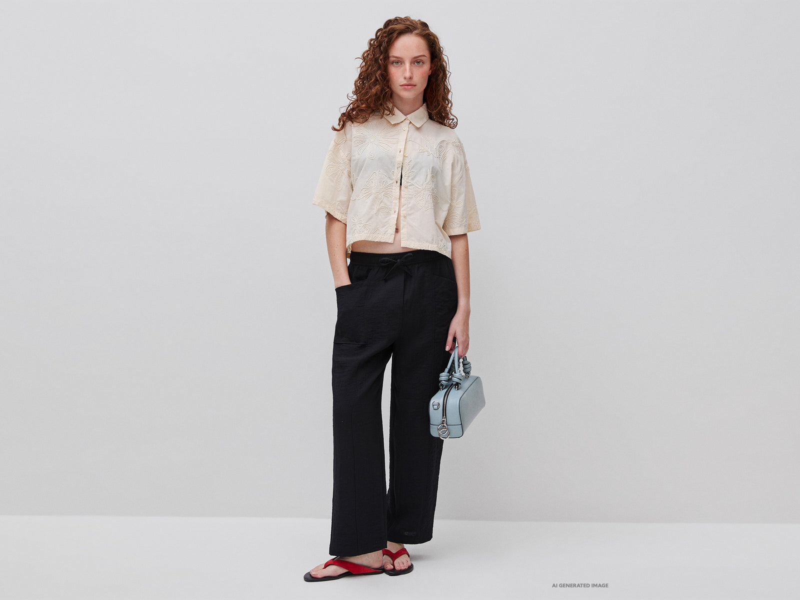 Cropped shirt with floral embroidery