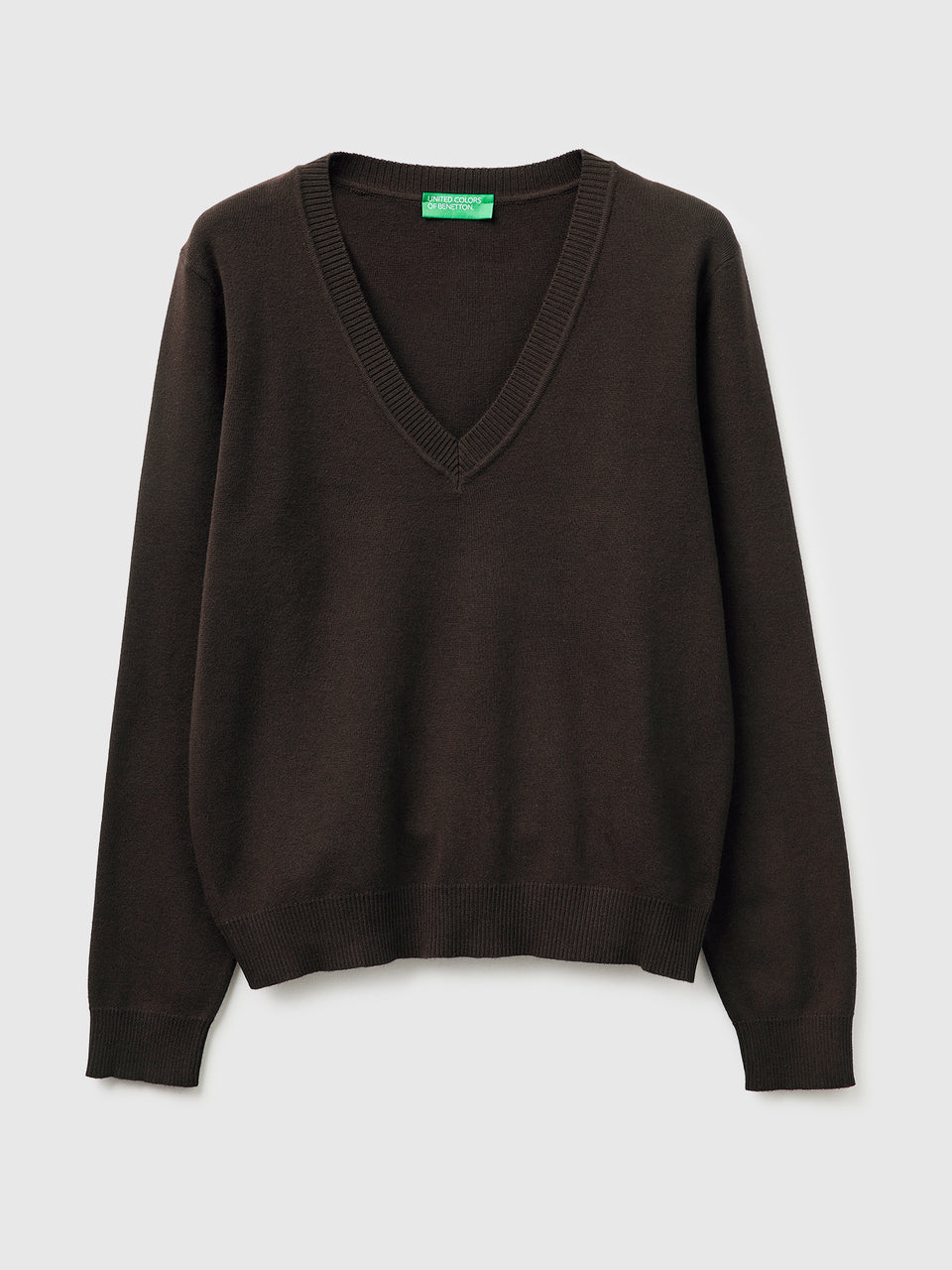 Brown V-neck sweater in tricot cotton - ucb_image_FS